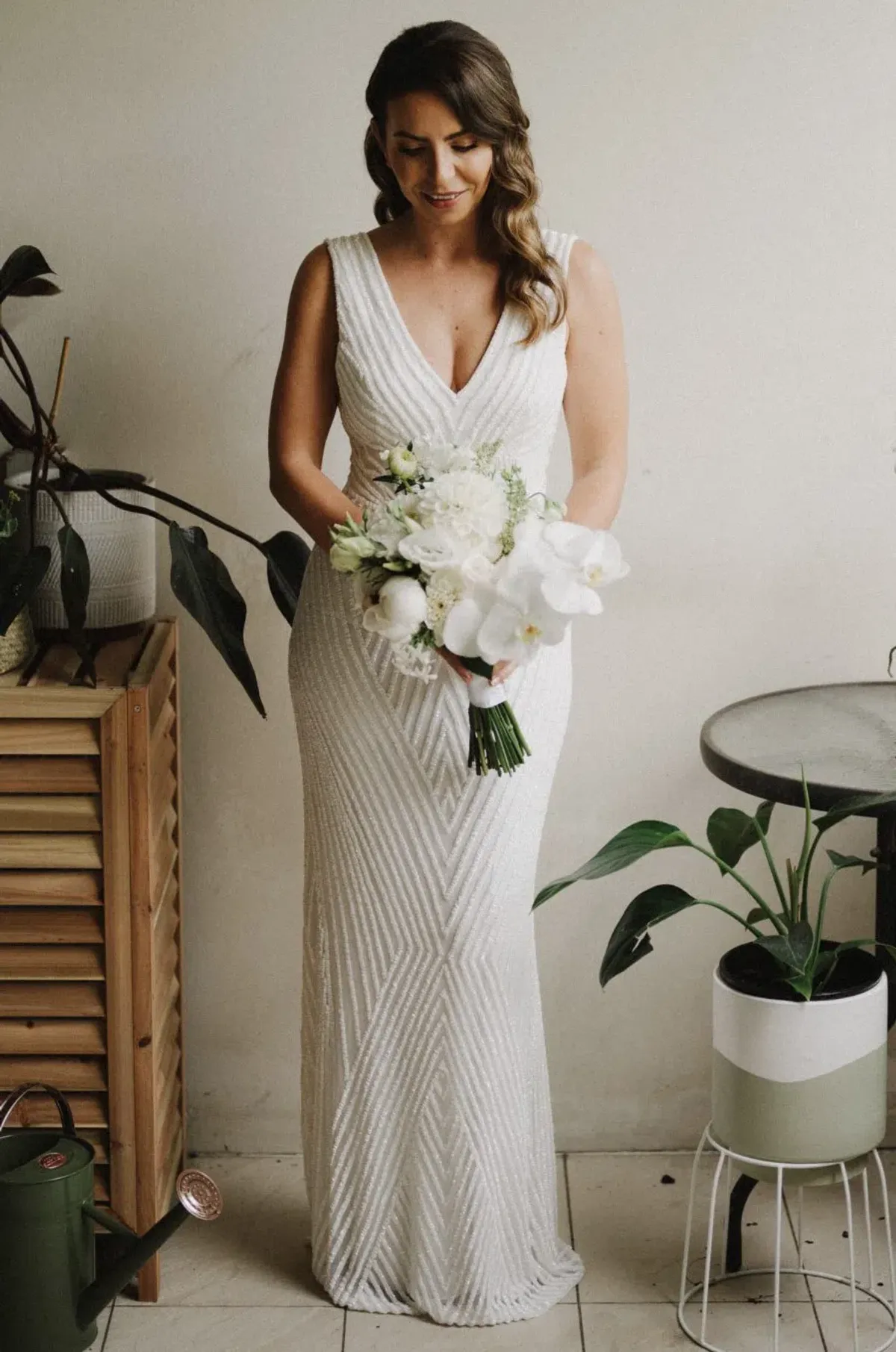 Rachel Gilbert Raquel Gown White Beaded Size 10 for rent on The Volte - main image