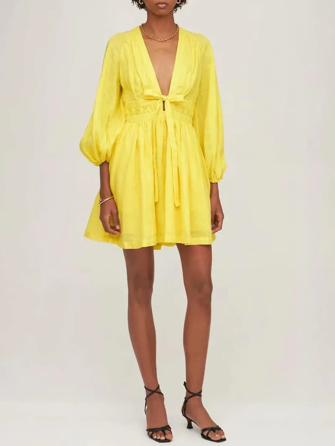 Zimmermann Shelly Plunge Mini Dress Yellow Size 0/Au 8 for rent on The Volte - main image