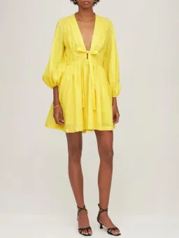 Zimmermann Shelly Plunge Mini Dress Yellow Size 0/Au 8 for rent on The Volte - image 2