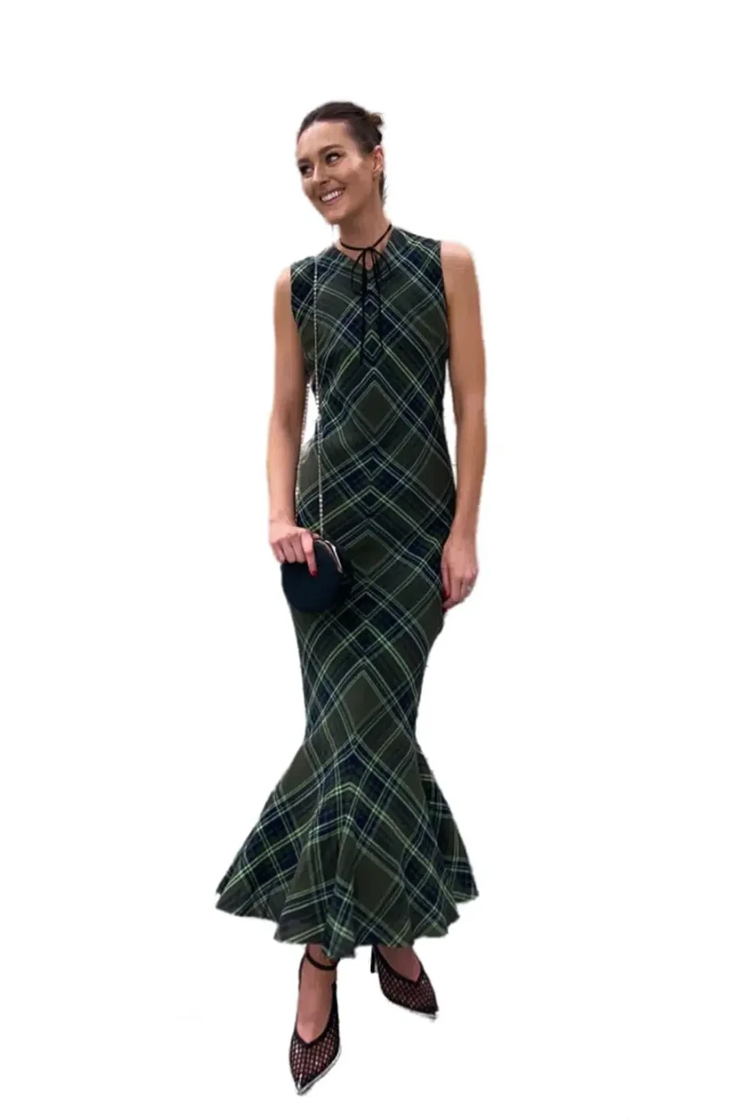Connor Ives Fluted Checked Cotton Blend Gauze Midi Dress Print Size 6 for rent on The Volte - main image