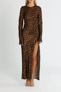 Bec and Bridge Checkmate Long Sleeve Maxi Dress in Brown Print Size 8 for rent on The Volte - image 2