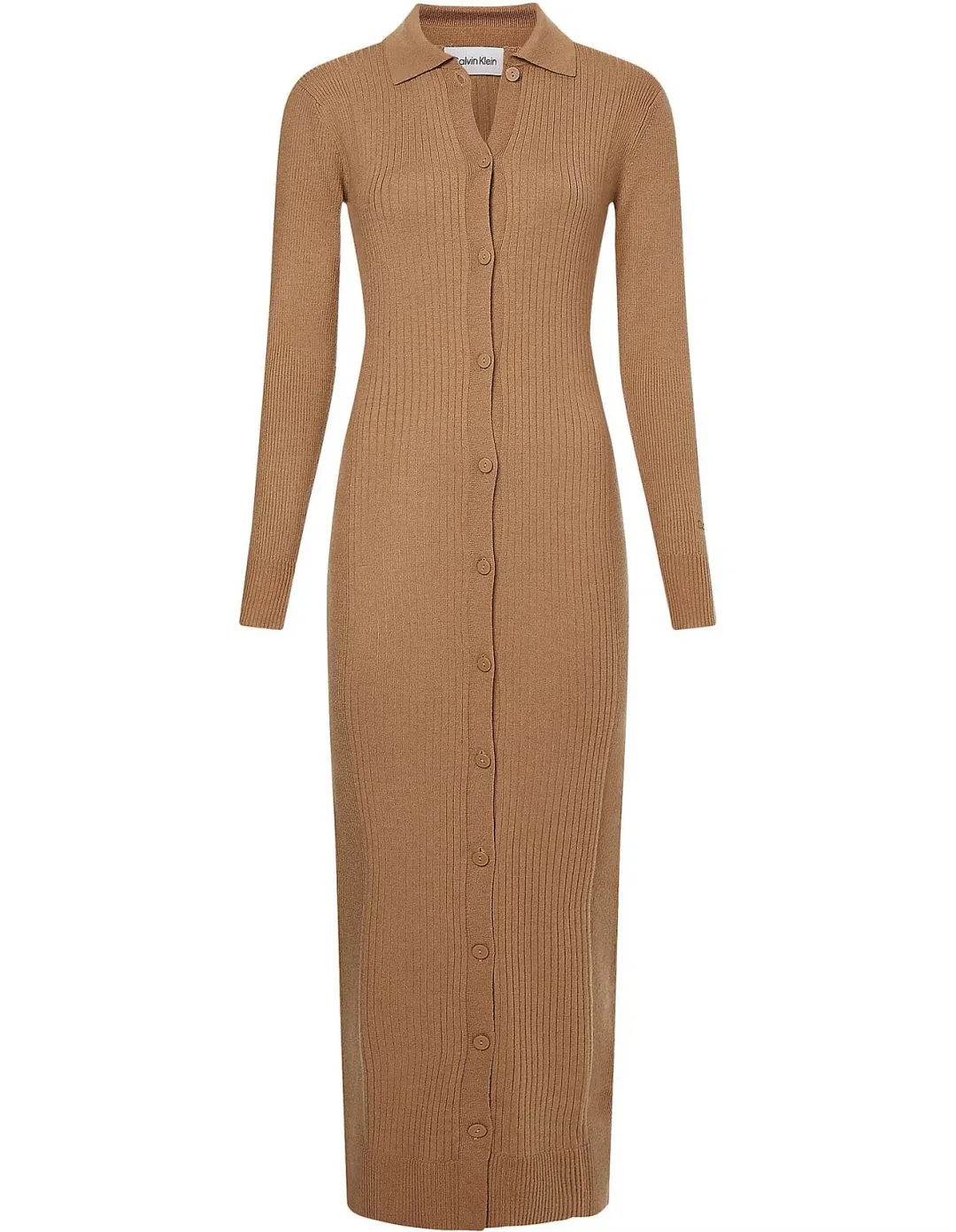 Calvin Klein Wool Tencel Rib Midi Dress Safari Canvas Size 10 for rent on The Volte - main image