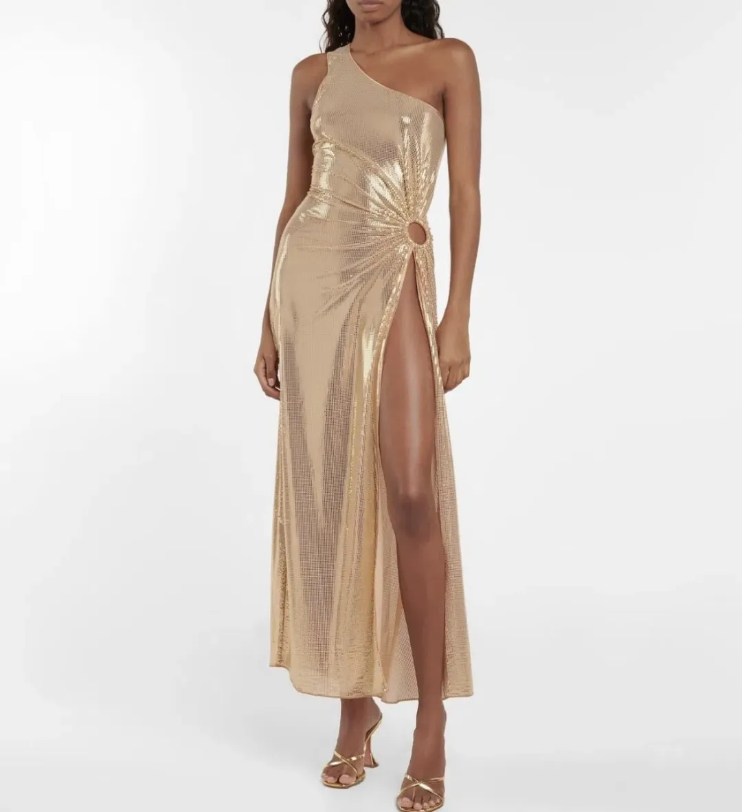 Oséree One Shoulder Lamé Gown Gold Size S / AU 8 for rent on The Volte - main image