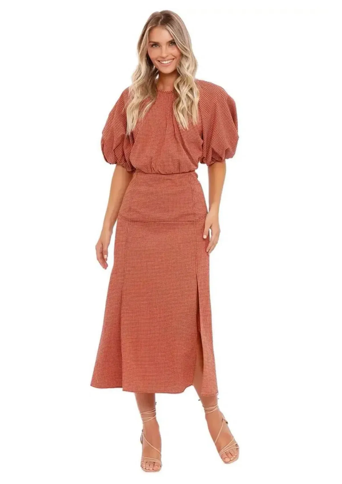 Camilla and Marc Vega Midi Dress in Pink Check Size 12 for rent on The Volte - main image