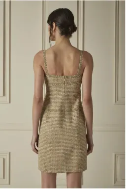 Chanel Tweed Mini Dress Gold Multicolour Size AU 10 / M for rent on The Volte - image 2