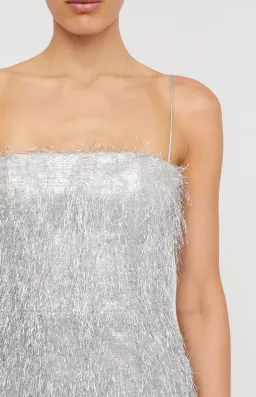 Scanlan Theodore Tinsel Mini Dress Silver Size 10 for rent on The Volte - image 3