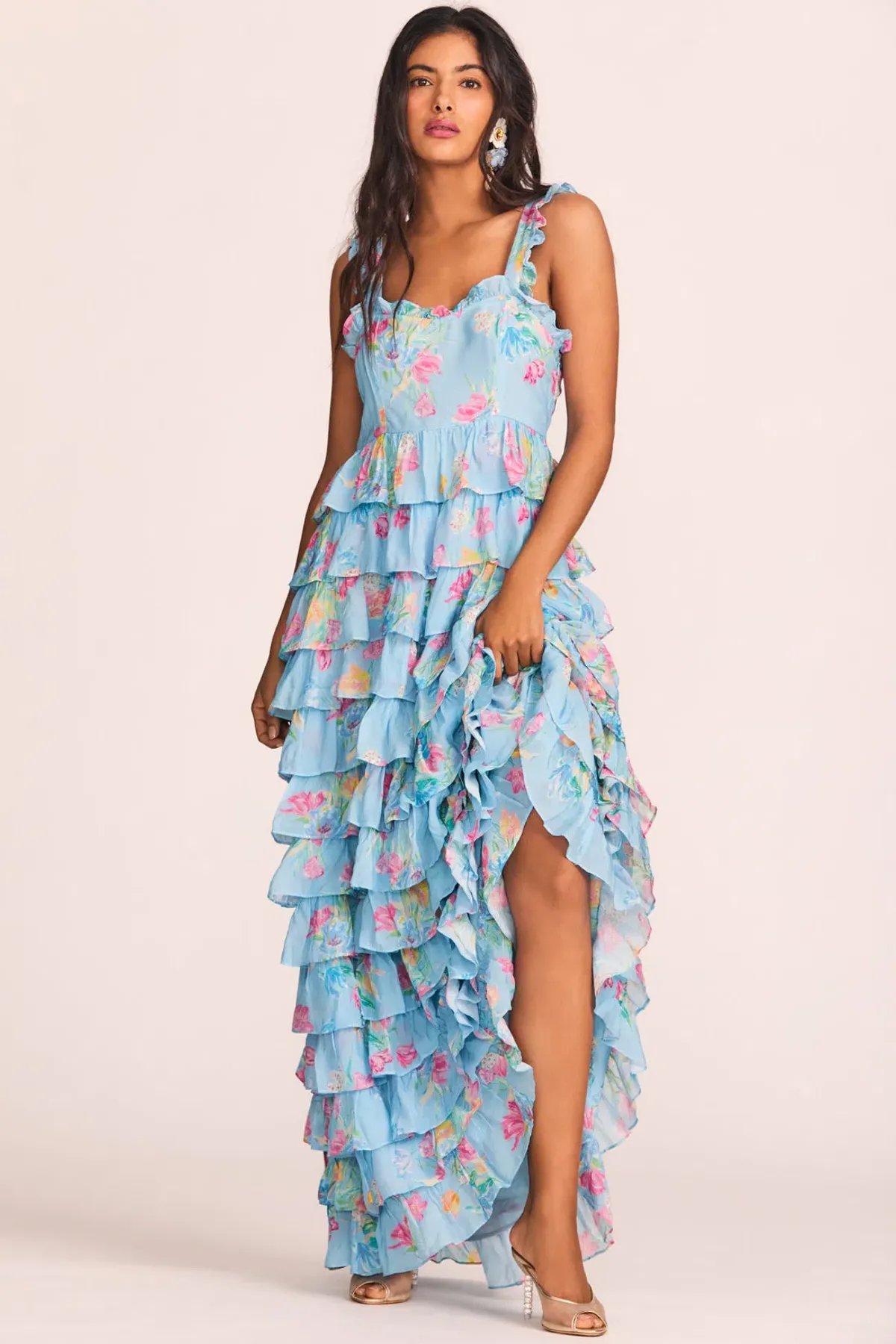 Loveshackfancy Idra Tiered Voile Maxi Dress Blue Lullaby Size 8  for rent on The Volte - main image