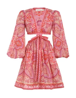 Zimmermann Halcyon Tie Front Mini Dress Pink/Purple Paisley Size 1 / AU 10 for rent on The Volte - image 3