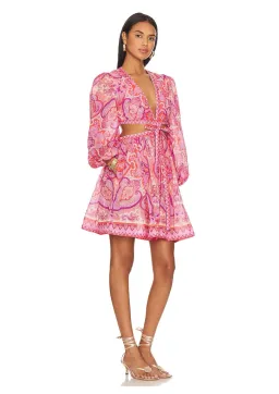 Zimmermann Halcyon Tie Front Mini Dress Pink/Purple Paisley Size 1 / AU 10 for rent on The Volte - image 1