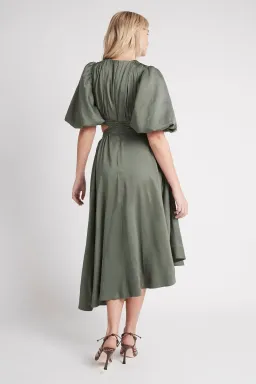 Aje Tidal Tucked Cut Out Midi Dress Oakmoss Size 14 for rent on The Volte - image 3