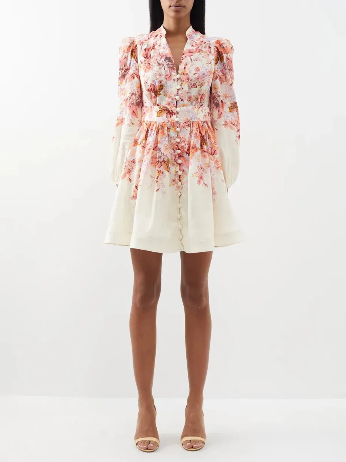 Zimmermann Devi Plunge Mini Dress Cream Floral Size 2 / AU 12 for rent on The Volte - main image