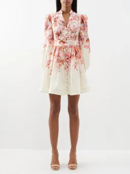 Zimmermann Devi Plunge Mini Dress Cream Floral Size 2 / AU 12 for rent on The Volte - image 1
