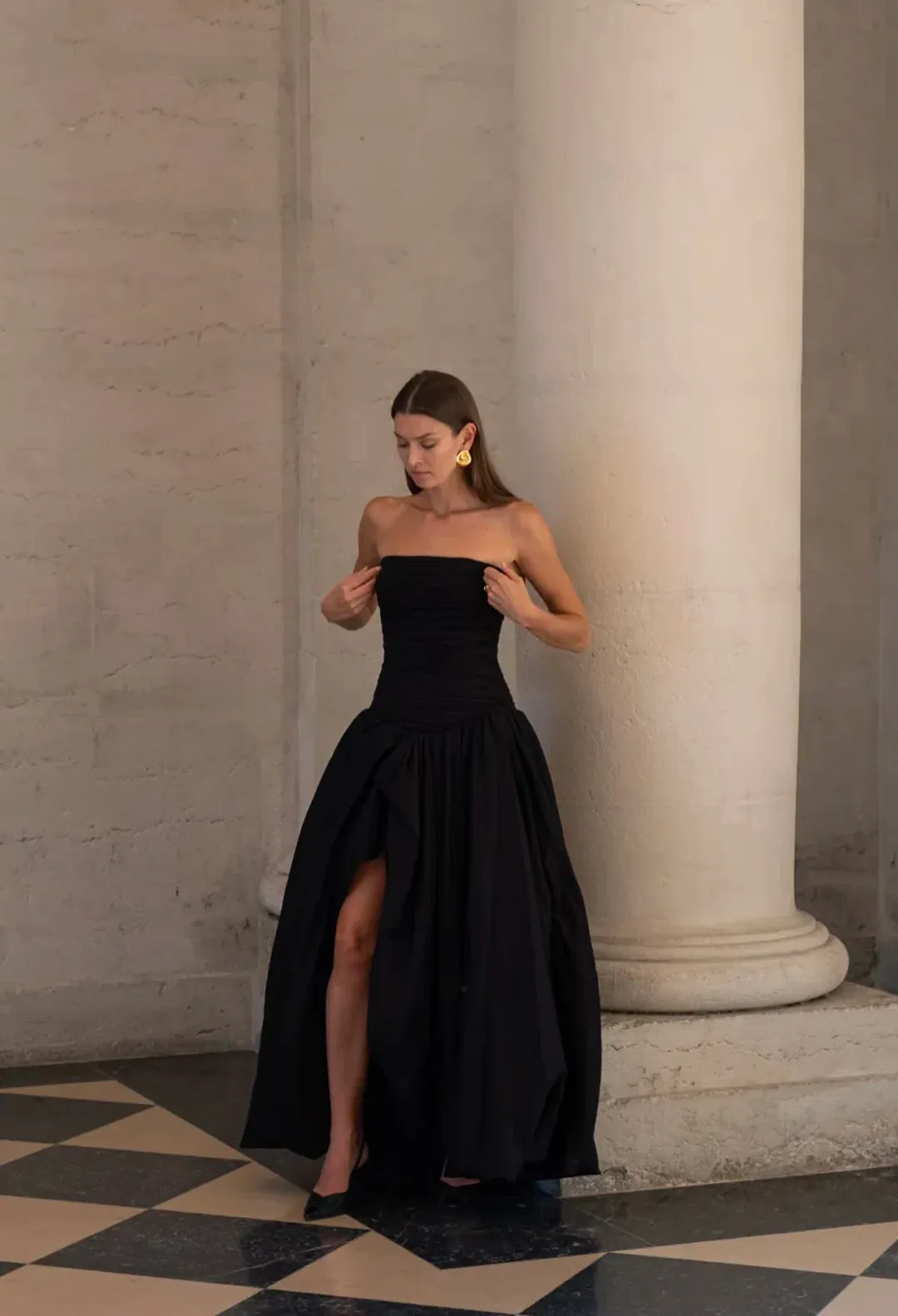 Aje Violette Bubble Hem Maxi Dress Black Size 4 for rent on The Volte - main image