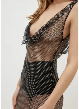 Giuseppe Di Morabito Cowl Neck Rhinestone Dress Black Size S/Au 8 for rent on The Volte - image 2