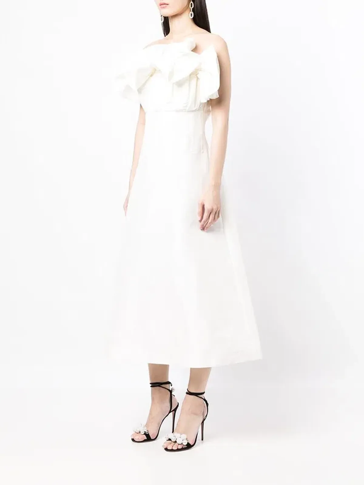 Rachel Gilbert Freida Ruffled Strapless Midi Dress In White for rent on The Volte - main image