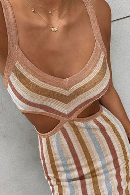 Suboo Isabel Knitted Cut Out Dress Nude Metallic Size 8 for rent on The Volte - image 2