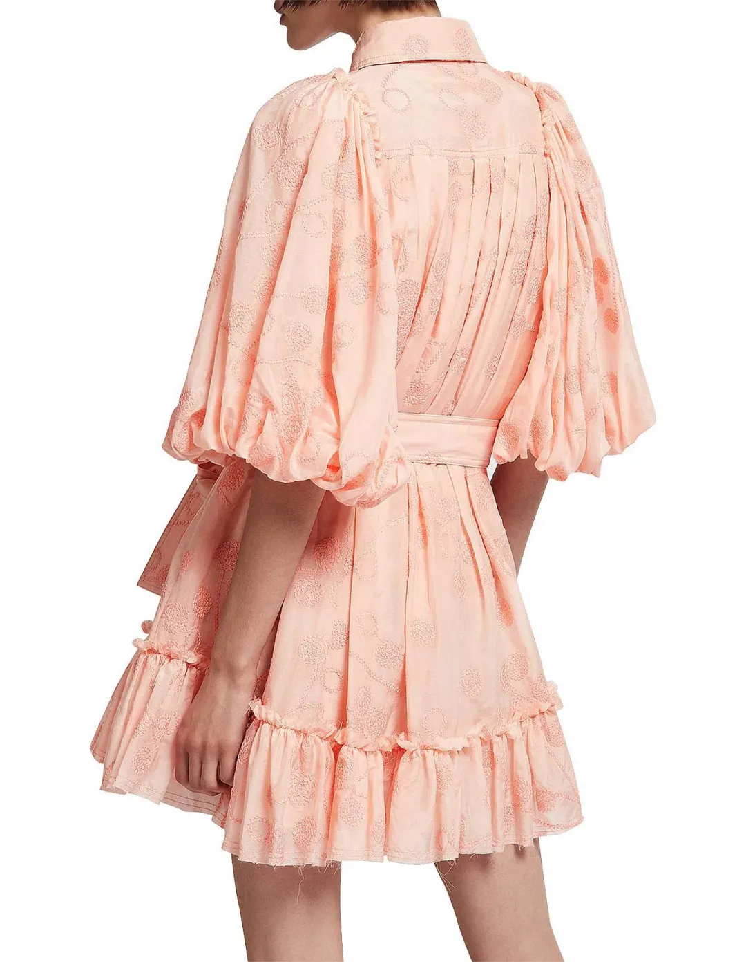 Aje Textural Puff Sleeve Mini Dress Peach Size 8 for rent on The Volte - main image