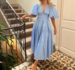 Aje Falling Water Gathered Midi Dress Blue Size 14 for rent on The Volte - image 2