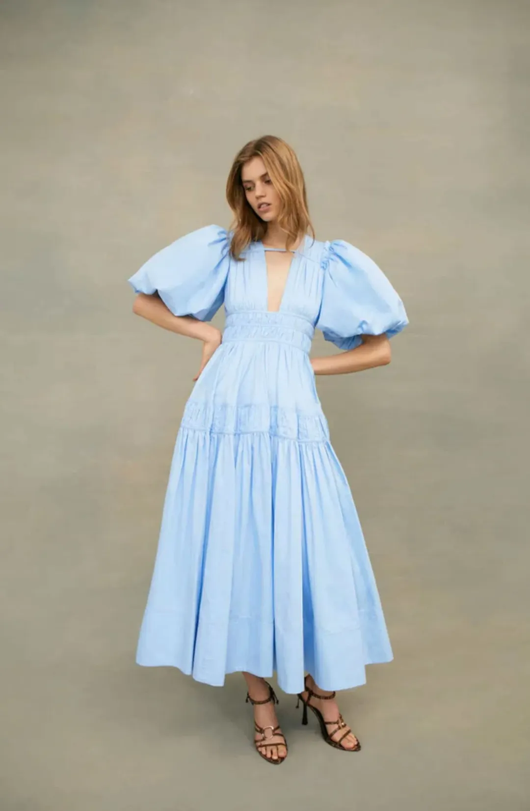 Aje Falling Water Gathered Midi Dress Blue Size 14 for rent on The Volte - main image