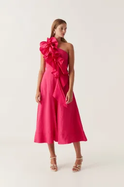 Aje Adelia Ruffle Midi Dress in Pink Size 8 for rent on The Volte - image 1