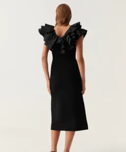 Aje Transcendent Ruffle Midi Dress in Black Size 12 for rent on The Volte - image 3