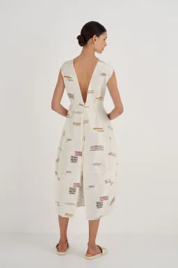 Oroton Structured Spaced Label Midi Dress Soft Cream Print Size 6 for rent on The Volte - image 3