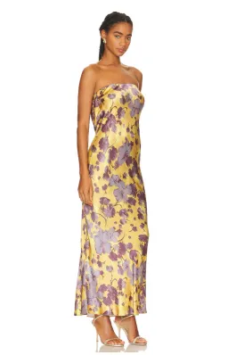 Bec & Bridge Moondance Bias Cut Low Cowl Back Strapless Maxi Dress in Golden Violet Size 12 for rent on The Volte - image 2