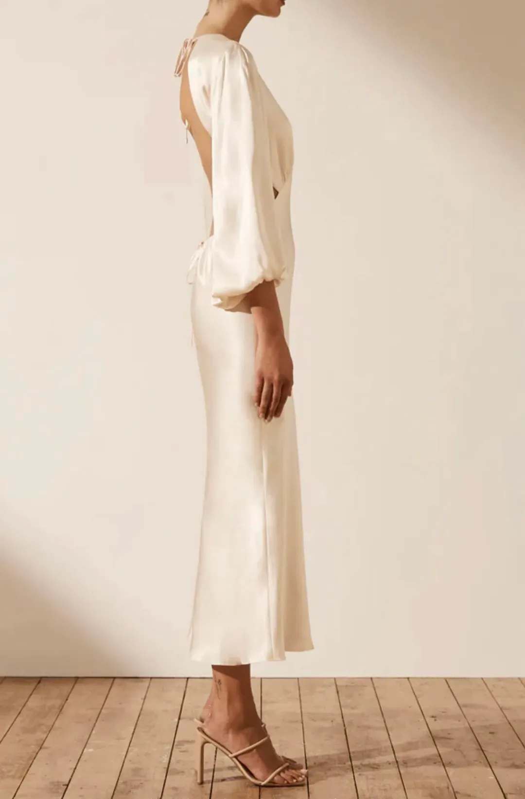 Shona Joy La Lune Open Back Balloon Sleeve Midi Dress Cream Size 6 for rent on The Volte - main image