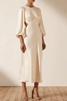 Shona Joy La Lune Open Back Balloon Sleeve Midi Dress Cream Size 6 for rent on The Volte - image 2