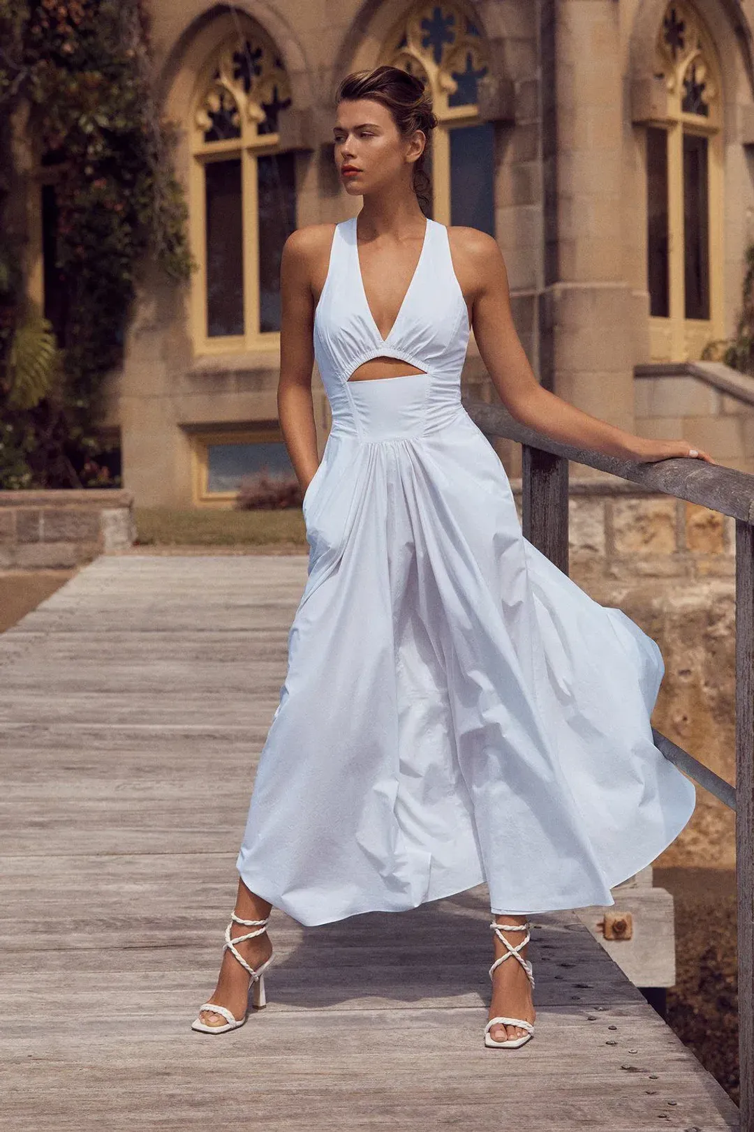 Scanlan Theodore Cotton Cross Back Dress White Size 6  for rent on The Volte - main image