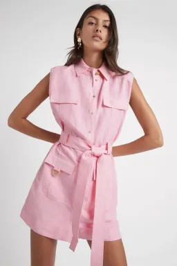 Aje Vista Linen Utility Dress in Pink Size 6 for rent on The Volte - image 2