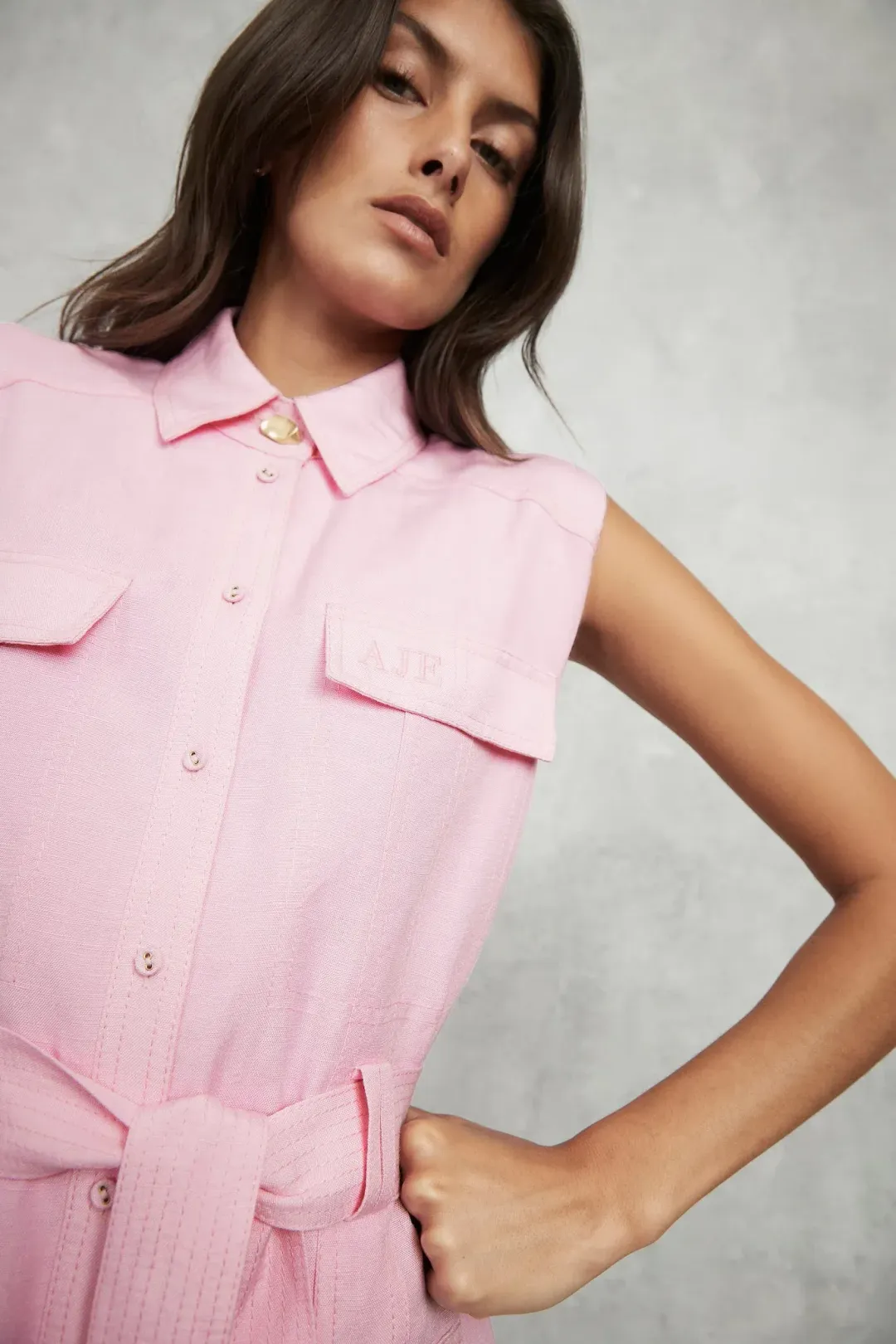 Aje Vista Linen Utility Dress in Pink Size 6 for rent on The Volte - main image