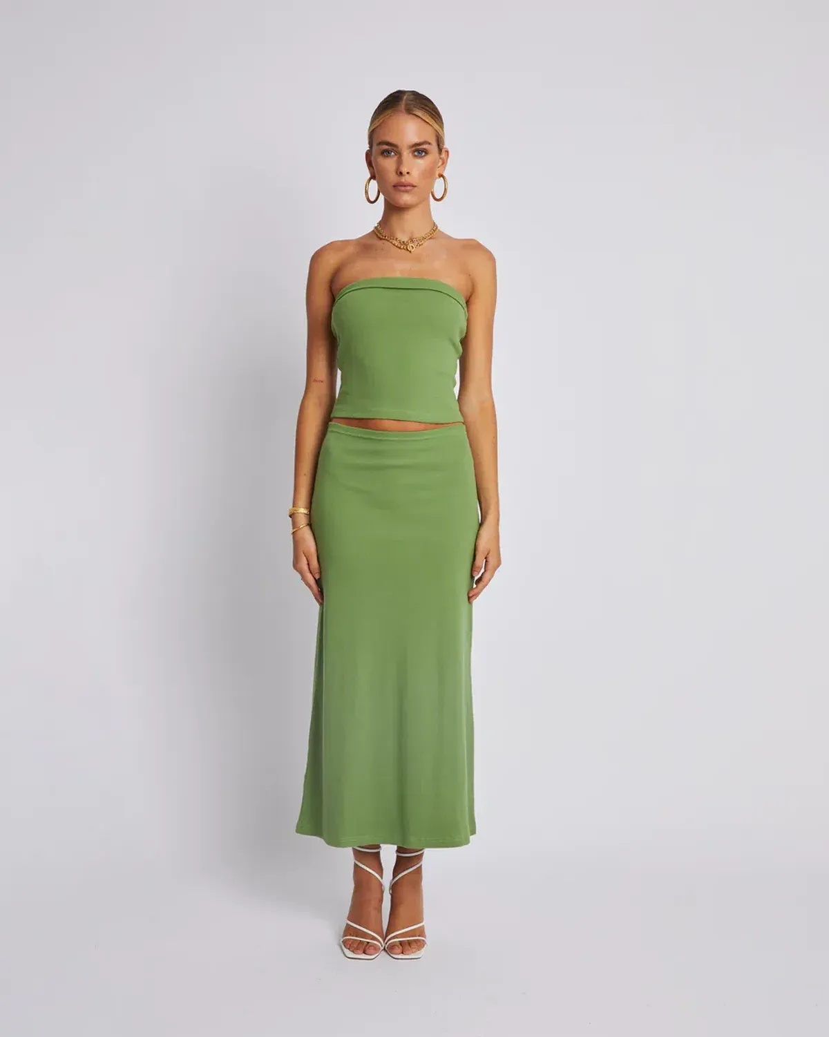 Summi Summi Midi Skirt and Tube Top Set Olive Size 8 for rent on The Volte - main image