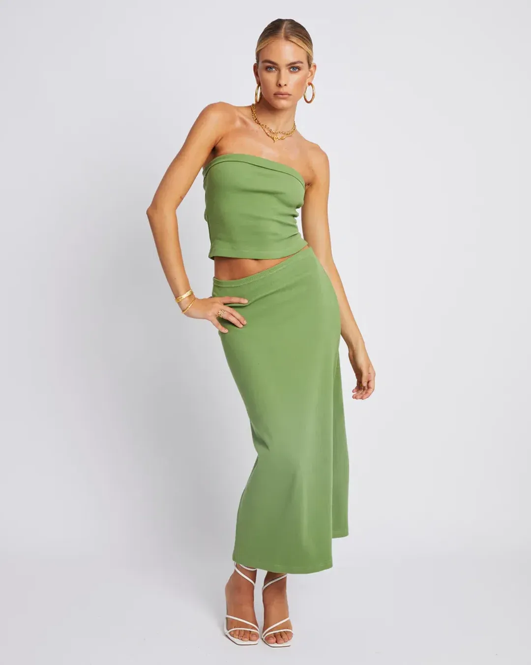 Summi Summi Midi Skirt and Tube Top Set Olive Size 8 for rent on The Volte - main image