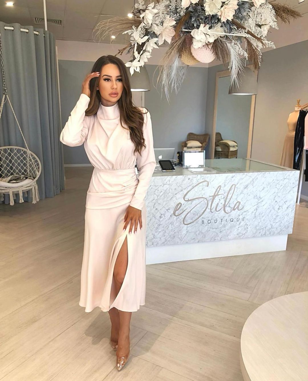 MISHA Simona Midi Dress Blush Size 8/S for rent on The Volte - main image