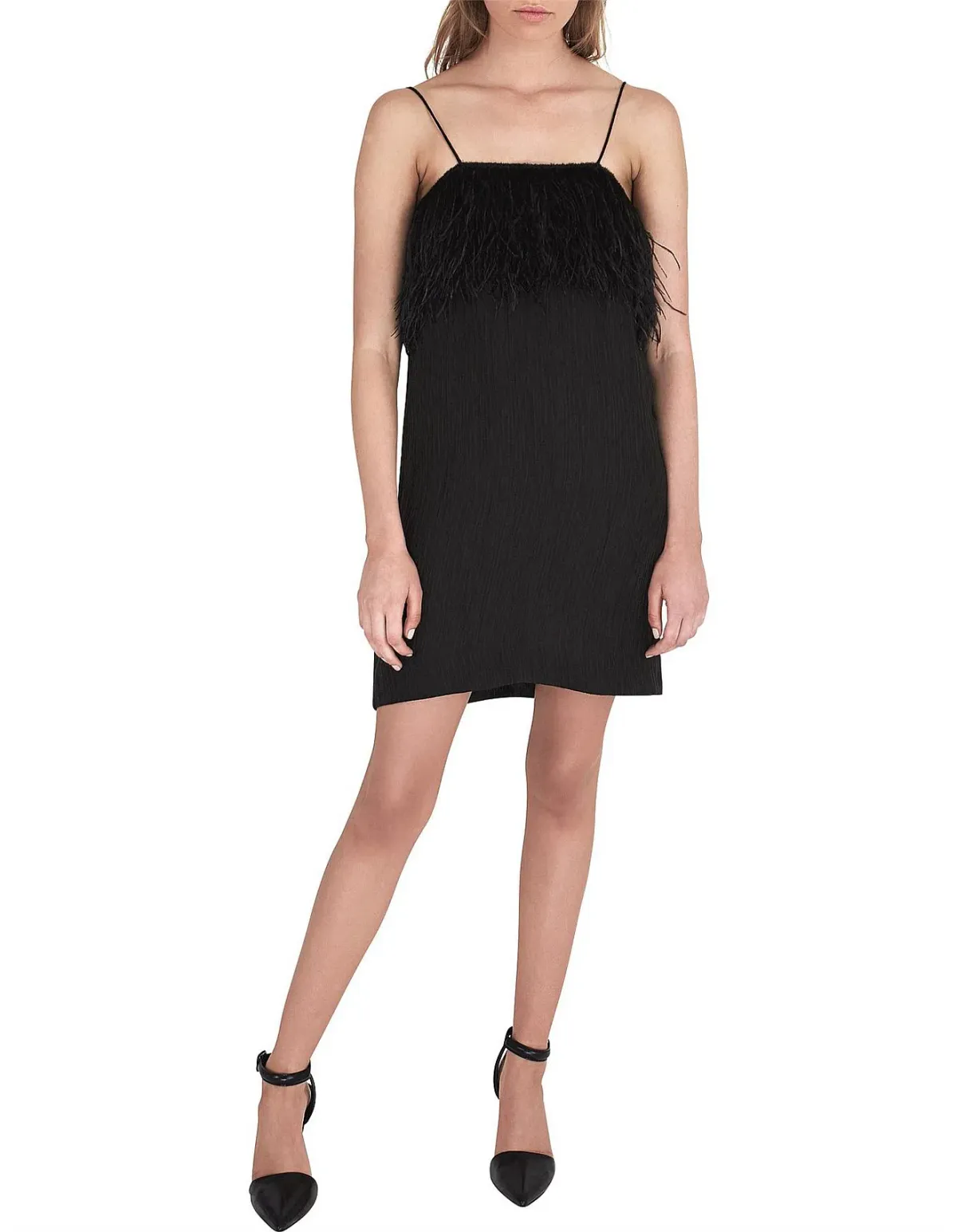 Aje Pellew Feather Mini Dress Black Size 8 for rent on The Volte - main image