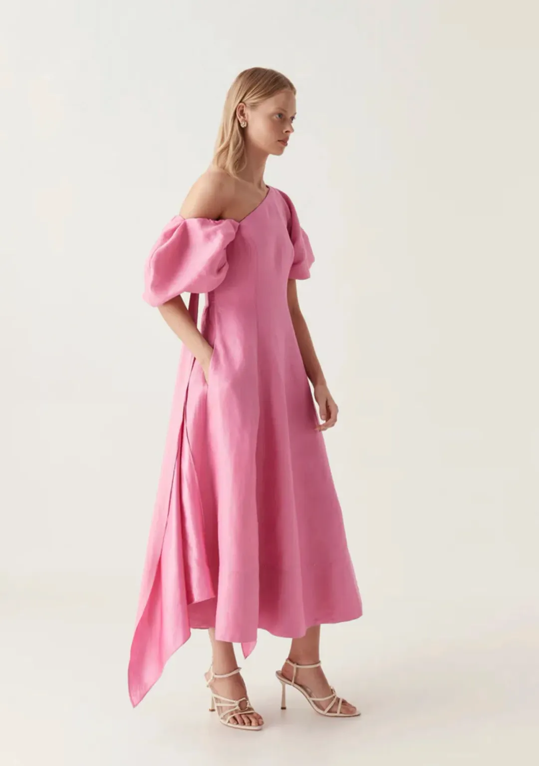 Aje Arista Tulip Sleeve Midi Dress in Cerise Pink Size 12 for rent on The Volte - main image
