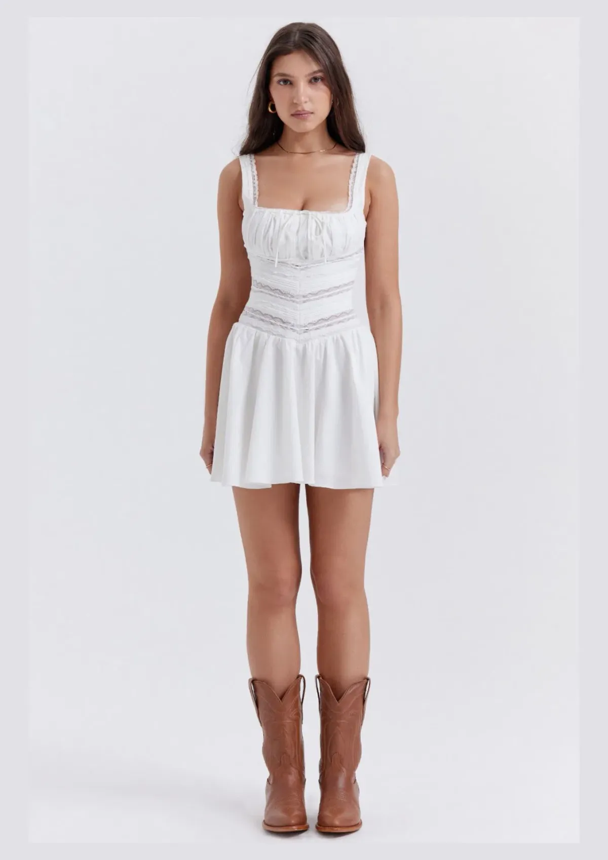 House of CB Tiffani Lace Trim Mini Dress White Size S / AU 8 for rent on The Volte - main image