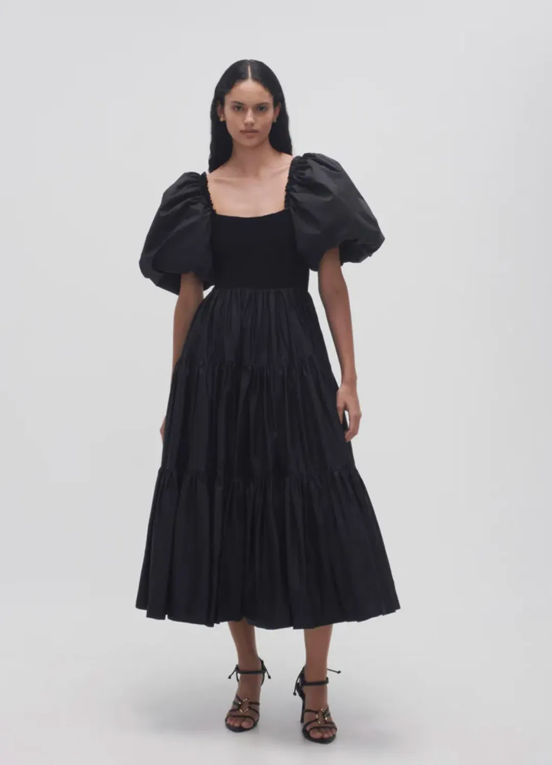 Aje Casa Puff Sleeve Midi Dress Black Size 12  for rent on The Volte - main image