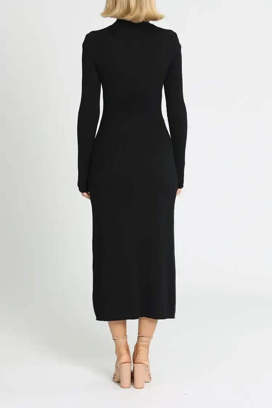 Camilla and Marc Gray Rib Knit Midi Dress in Black Size 14 for rent on The Volte - main image