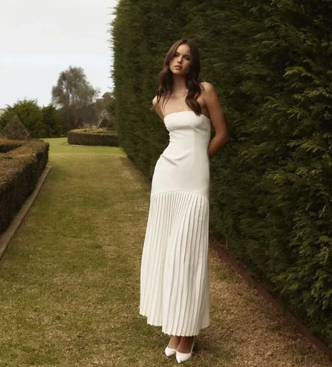 Bianca & Bridgett Mara Pleated Dress White Size 6 for rent on The Volte - main image
