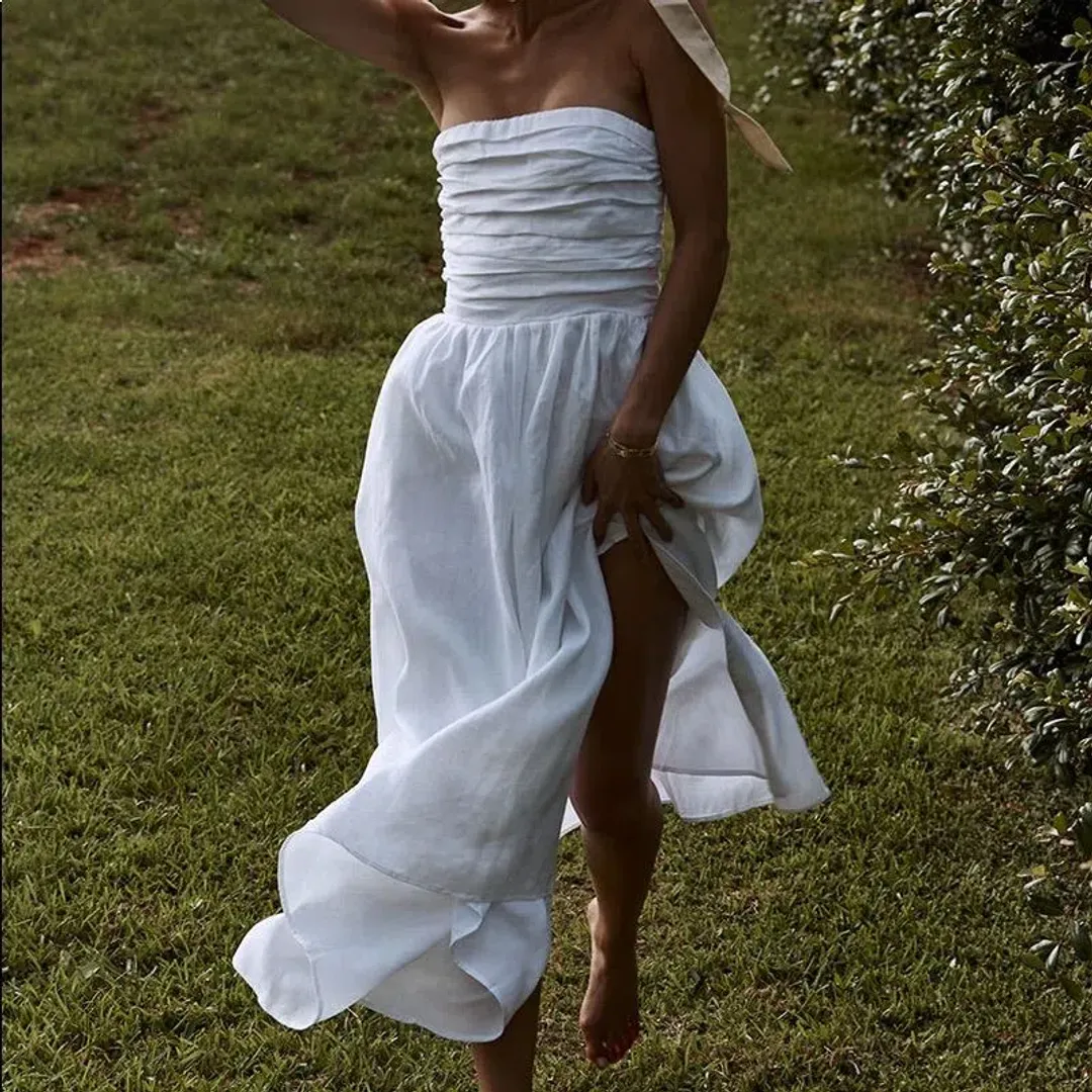 Dissh Lexi  Linen Midi Dress White Size AU 8 for rent on The Volte - main image