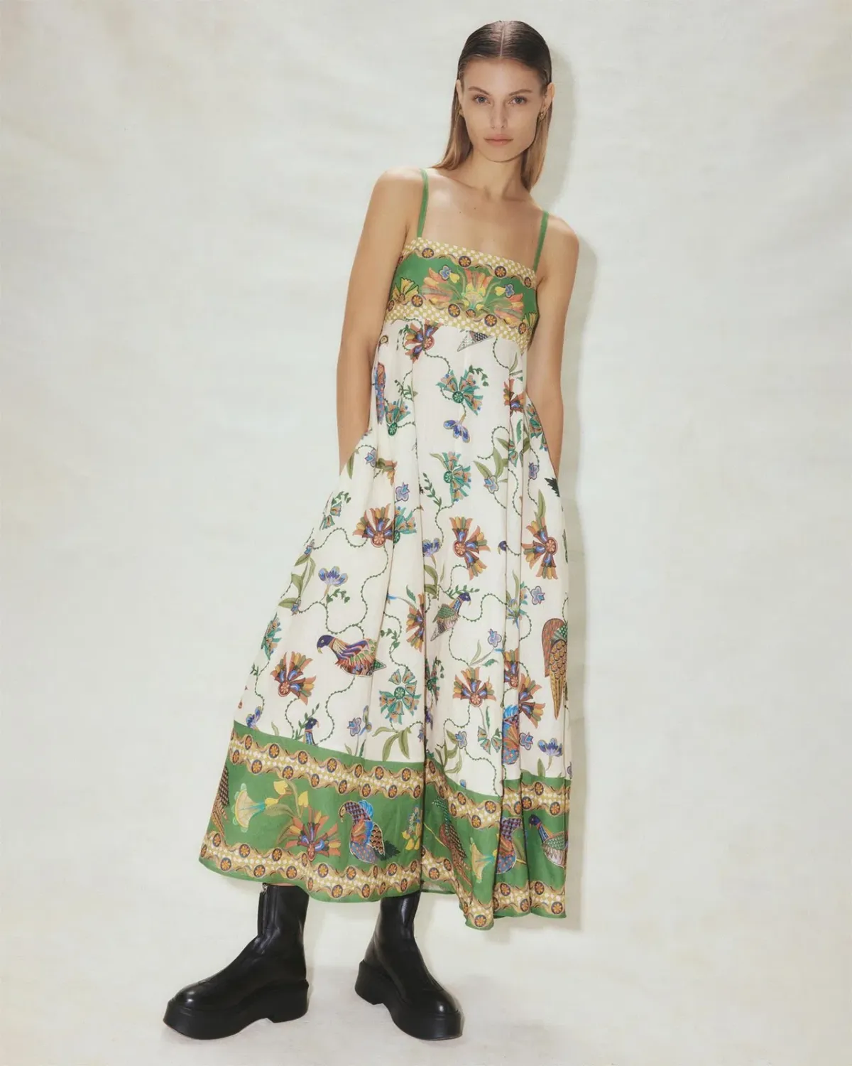 Alémais Birdie Printed Linen Maxi Dress Print Size 8  for rent on The Volte - main image