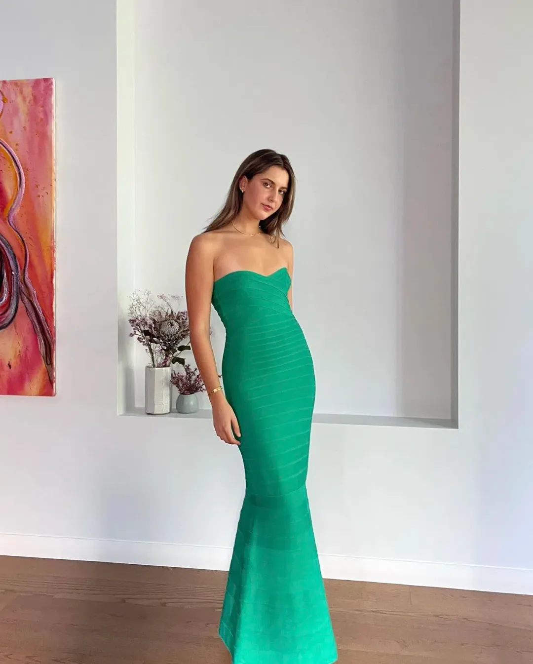 Herve Leger Green Sara Gown Green Size Small/AU8 for rent on The Volte - main image