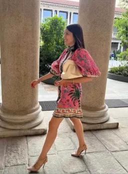 Zimmermann Ginger Buttoned Mini Dress Pink Multi Size 3/Au 14 for rent on The Volte - image 1