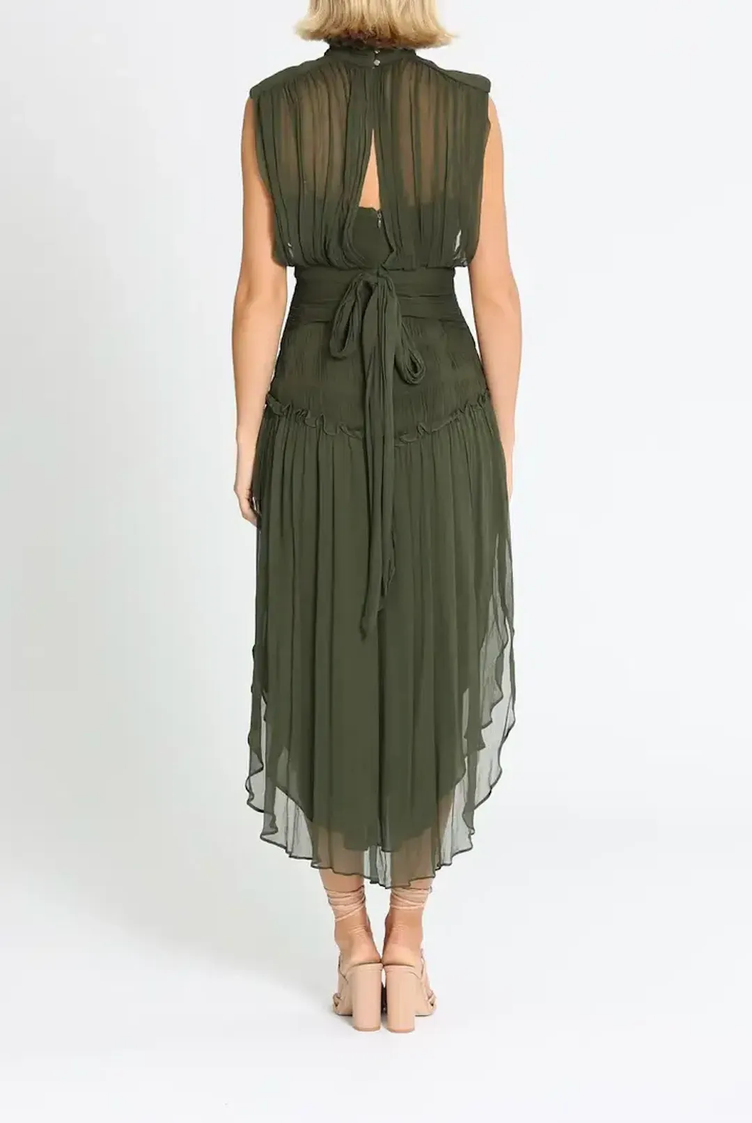 Shona Joy Safira Sleeveless Open Back Midi Dress in Olive Green Size 6 for rent on The Volte - main image