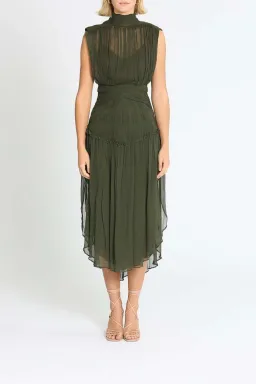 Shona Joy Safira Sleeveless Open Back Midi Dress in Olive Green Size 6 for rent on The Volte - image 1