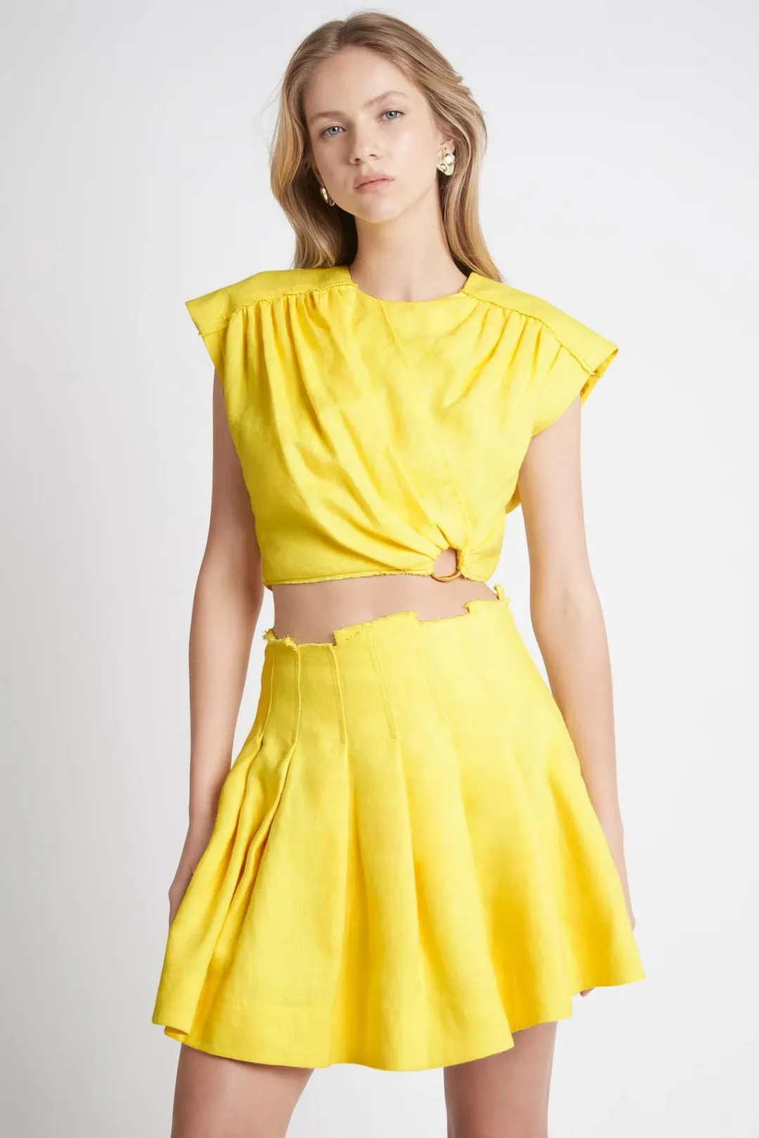 Aje Byblos Cropped Top and Mini Skirt Set Yellow Size 4/6 for rent on The Volte - main image