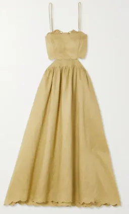 Zimmermann Jude Lace Up Cutout Scalloped Linen Voile Midi Dress Beige Size 0 / AU 8 for rent on The Volte - image 3