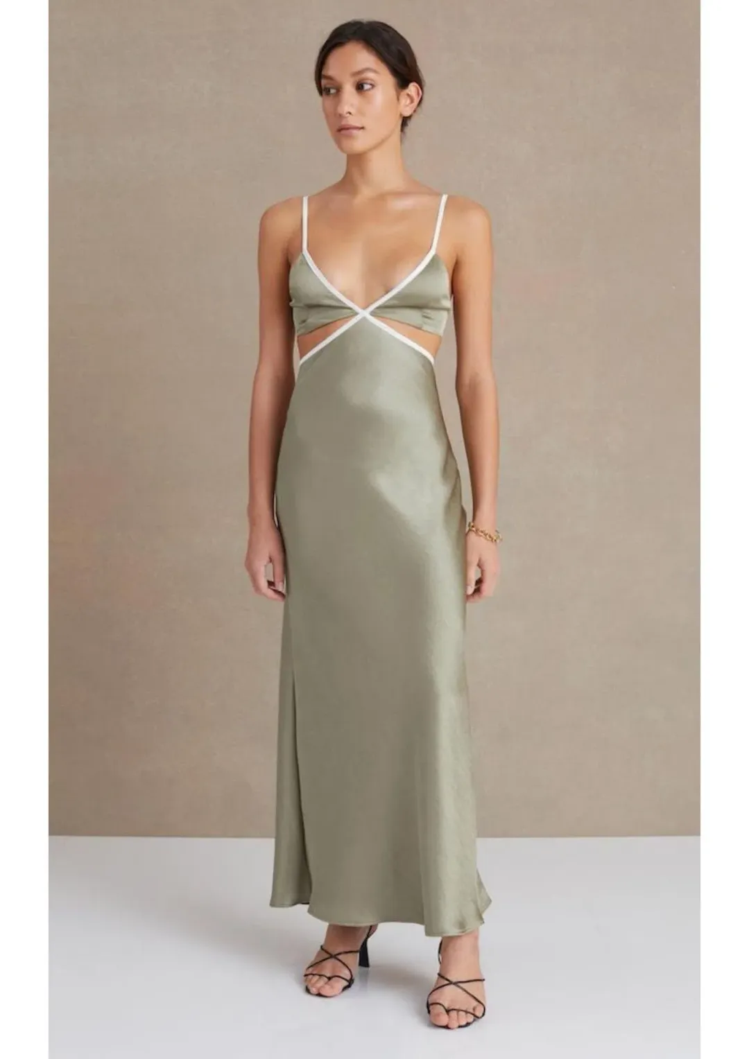 Bec & Bridge Veronique Maxi Dress in Khaki Size 6 for rent on The Volte - main image